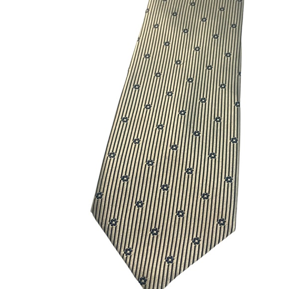 Consenso Uomo Tie Silk Vintage Silver Blue Striped Flower Hand Sewn - Picture 3 of 6